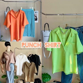 PUNCH SHIRT เสื้อเเขนสั้นคอปก เเต่งกระเป๋า อก42"