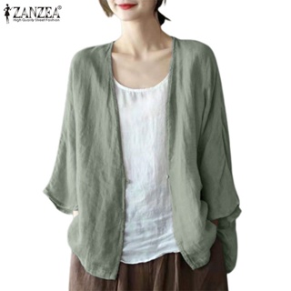 Zanzea เสื้อคาร์ดิแกน แขนสามส่วน สีพื้น สไตล์วินเทจ สําหรับผู้หญิง