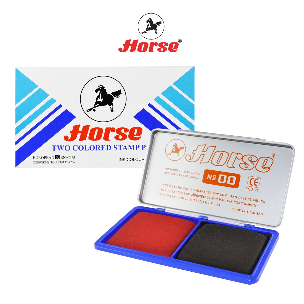 Horse (ตราม้า) แท่นประทับตรา แบบตลับโลหะ ตราม้า No.00  2 ช่อง 2สีในตลับเดียว จำนวน 1 อัน