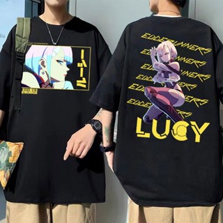 เสื้อยืด ผ้าฝ้ายแท้ พิมพ์ลายกราฟฟิค Cyberpunk Edgerunners Lucy สไตล์พังก์ร็อค สตรีท สีดํา แฟชั่นสําหรับผู้ชาย และผู_12