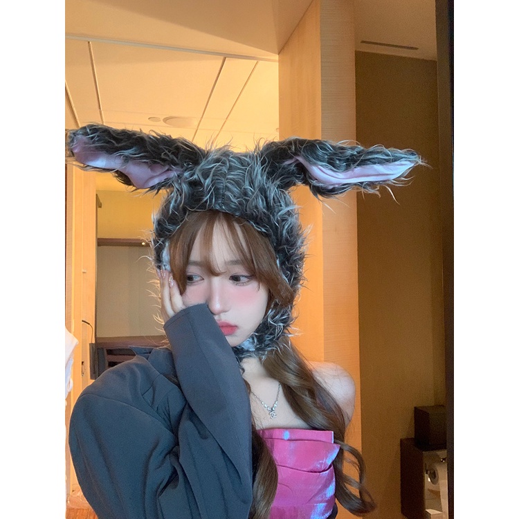 หมวกหูกระต่ายเกาหลี ผ้ากํามะหยี่ขนนิ่ม ให้ความอบอุ่น แฟชั่น และฤดูหนาว น่ารักสดใส ราคา ถูกที่สุด ดีลบีเคเค แกลเลอรีภาพที่ 9