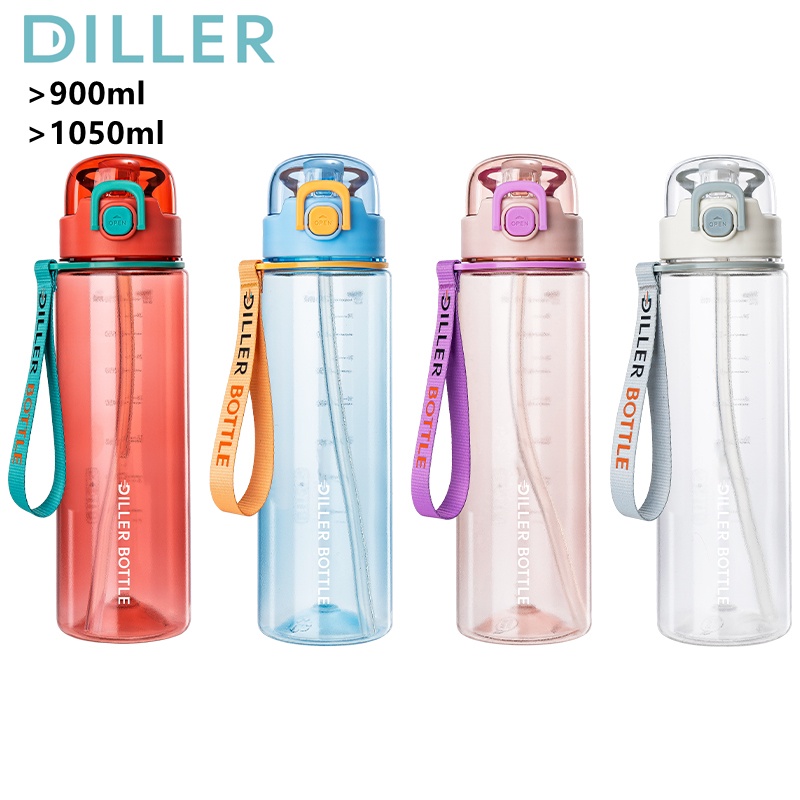 Diller ขวดน้ํา Tritan ขนาดใหญ่พร้อมฝาปิดพวย, Frosted ป้องกันการรั่ว BPA-Free (900/1050ml) DB2318