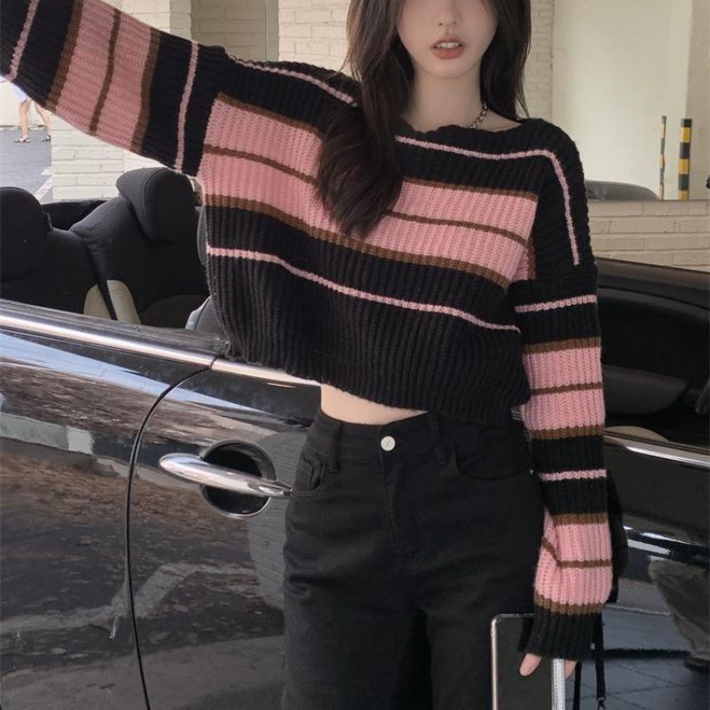 เสื้อกันหนาวแขนยาว ผ้าถัก แฟชั่นเรโทร สไตล์เกาหลี สําหรับผู้หญิง