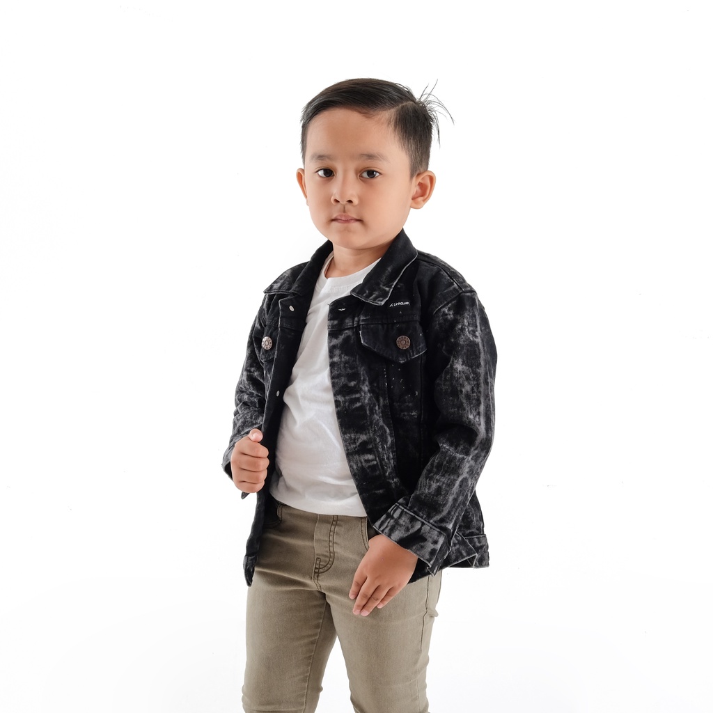 GANTUNGAN LinkaweOriginal kids Blackwash Denim Jacket ฟรีสติกเกอร์และพวงกุญแจอายุ 2 3 4 5 6 7 8 9 10