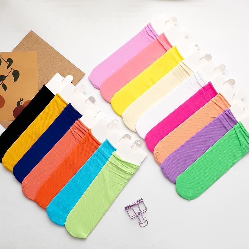 พร้อมส่ง ถุงเท้าเด็กสีพื้น ถุงเท้าย่น สำหรับเด็ก 2-15 ปี รูปที่ 3