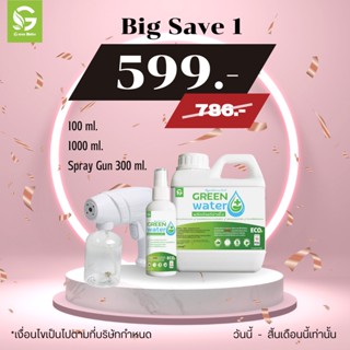 SET สุดคุ้ม Big Save!! น้ำยาฆ่าเชื้อ Green water 1000 ml. กรดไฮโปคลอรัส อิเล็กโทรไลต์ วอเตอร์