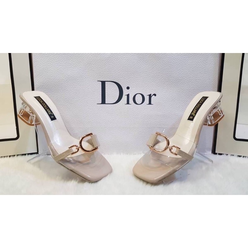 👠 Sz.41-45 รองเท้าส้นแก้วหน้ากว้าง อะไหล่หรู D