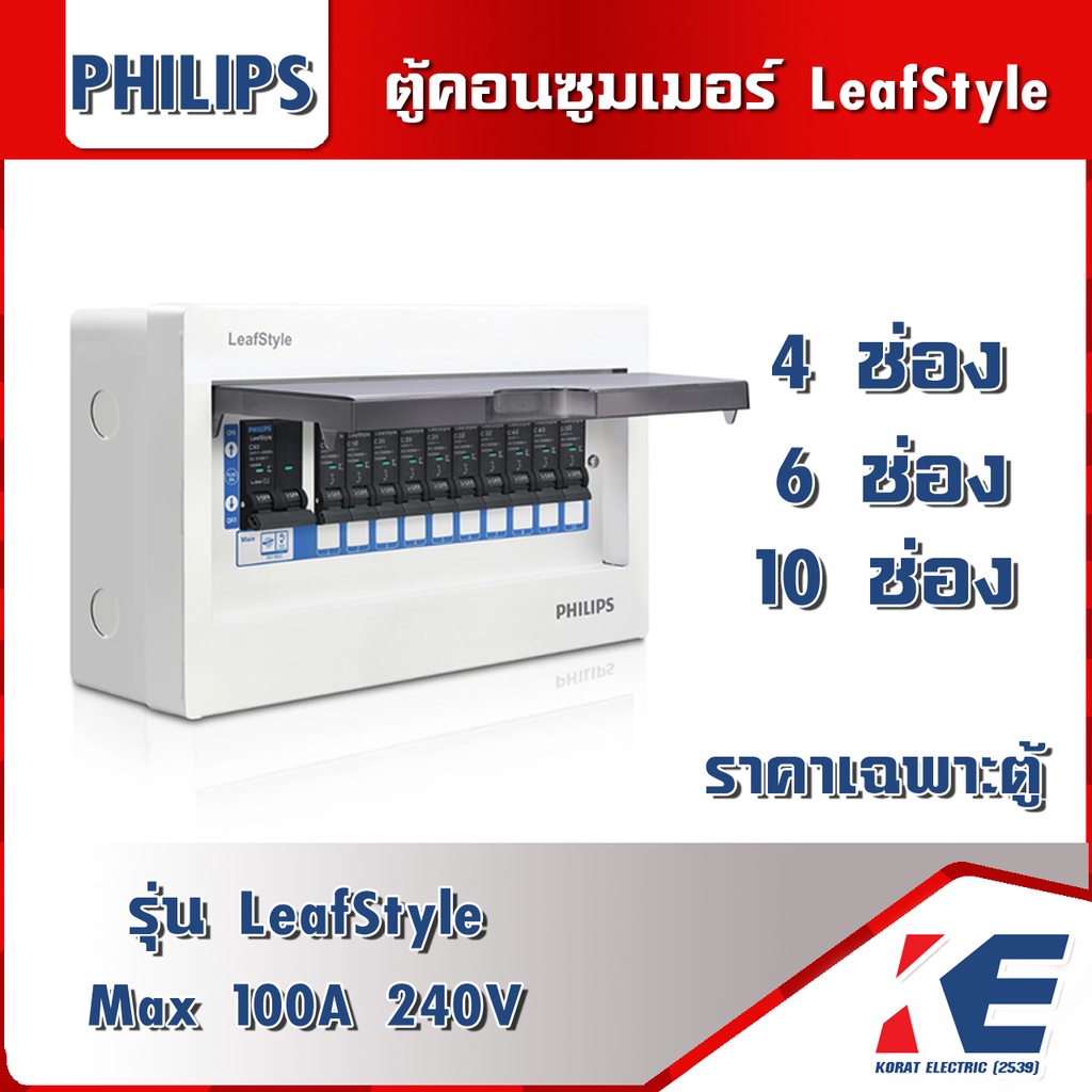 ตู้คอนซูเมอร์ยูนิต ตู้โหลด Philips Consumer Unit รุ่น Leafstyle 4ช่อง 6ช่อง 10 ช่อง ราคาเฉพาะตู้ 220