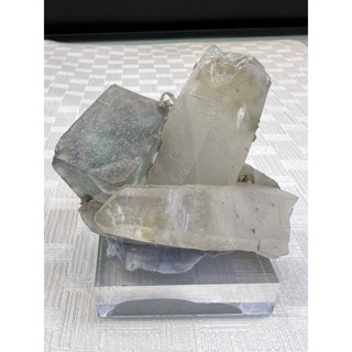 Fluorite Cube With Pyrite and Crystal Quartz Specimen