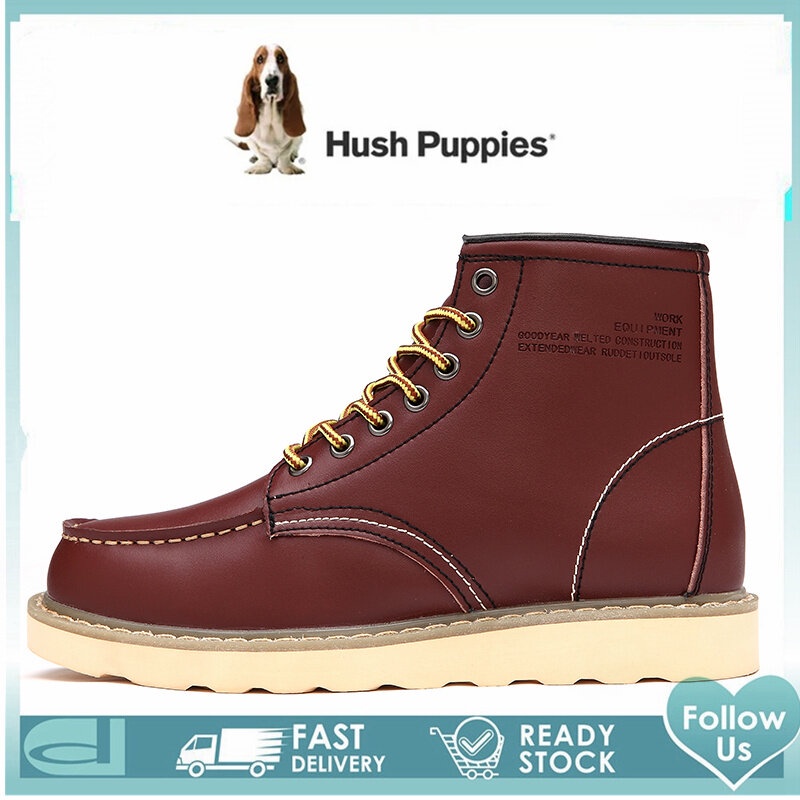 Hush ลูกสุนัขรองเท้าผู้ชาย Hush Puppies ผู้ชายรองเท้า High Cut รองเท้าหนังรองเท้าสําหรับชายรองเท้า M