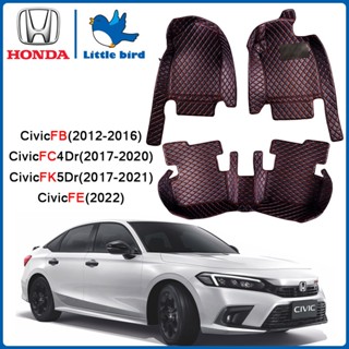 little bird พรมปูพื้นเข้ารูปรถยนต์ Honda Civic ปี2016-2022 3PCS ( หนังแท้PVC 12สี )  พรมปูพื้นรถยนต์ พรมรถยนต์