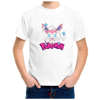 Cartoon Printing Casual Short Sleeve T-Shirt *Cotton* K226 "Pokemon - Sylveon" 2-12 Year *Unisex*_07