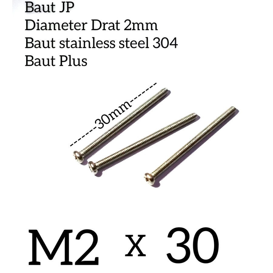(10 ชิ้น) JP M2 x 30 Bolts / Philips M2 x 30 Pan Bolts / 2mm x 30mm Plus Bolts 304 สแตนเลสป้องกันสนิ