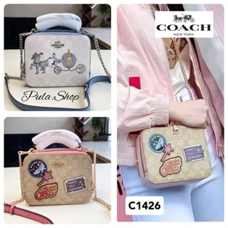 พร้อมส่ง COACH C1426 DISNEY X COACH BOX CROSSBODY IN SIGNATURE CANVAS WITH CINDERELLA