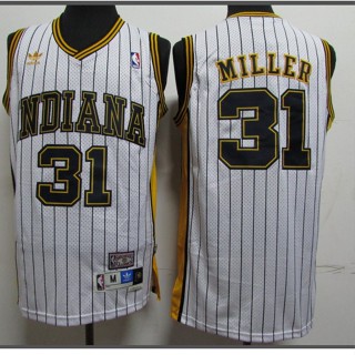 ขายดี เสื้อกีฬาแขนกุด ผ้าตาข่าย ลายทาง สีขาว NBA Jersey Indiana Pacer No.31 Miller Miller Jersey NKbaka29HHfnoi20