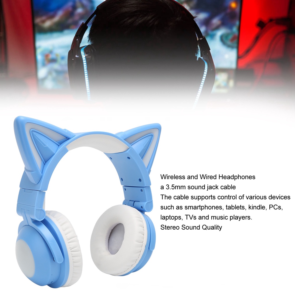 หูฟังแบบครอบหูแมว หูฟังบลูทูธ เกมลดเสียงรบกวน เกมสาวน่ารัก คอมพิวเตอร์ ฟังเพลง หูฟัง