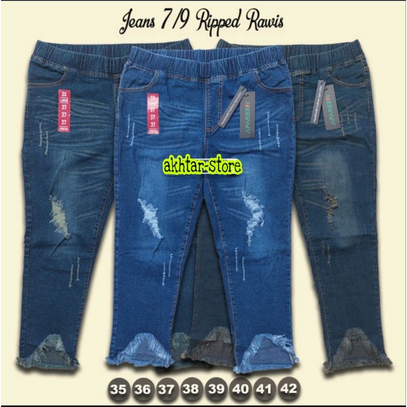 Ripped JEANS V // JEANS 7/9 // Torn Not See Through JUMBO BB 125 ±KG