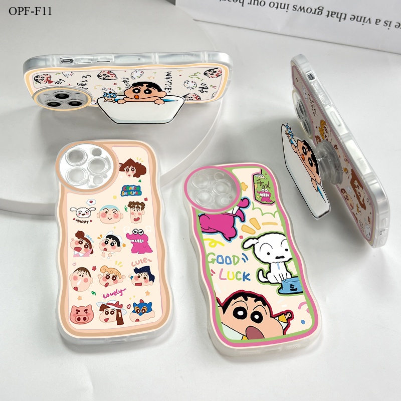 OPPO F11 F9 F7 F5 F3 F1S Youth Pro เคสออปโป้ สำหรับ Case Funny Crayon Shin-chan With Holder เคสโทรศัพท์ Protective Shell Shockproof Casing Full Back Cover Soft Silicone  【Free Holder】