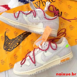 Nike Dunk X off-white "the50" รองเท้าผ้าใบลําลอง สําหรับผู้ชาย ผู้หญิง สีเทา สีขาว สีแดง