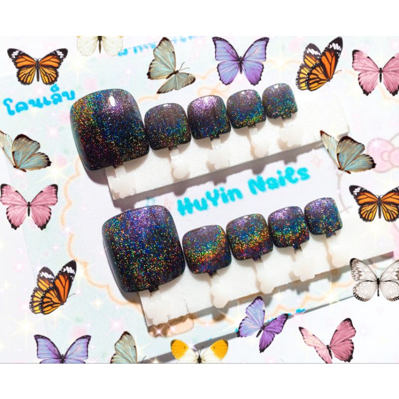 เล็บปลอม เล็บเท้า เล็บปลอมสำเร็จรูป เล็บเจล แท้100% 🌌 สีลูกแก้ว สีโฮโลแกรม 🌌 แถมฟรี กาว+ตะไบ