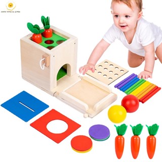 W-ooden Play Kit Montessori ของเล่น รวมกล่องเหรียญ แครอท ไม้ขีดข่วน และลูกบอลหล่น ของเล่นเสริมการเรียนรู้เด็ก