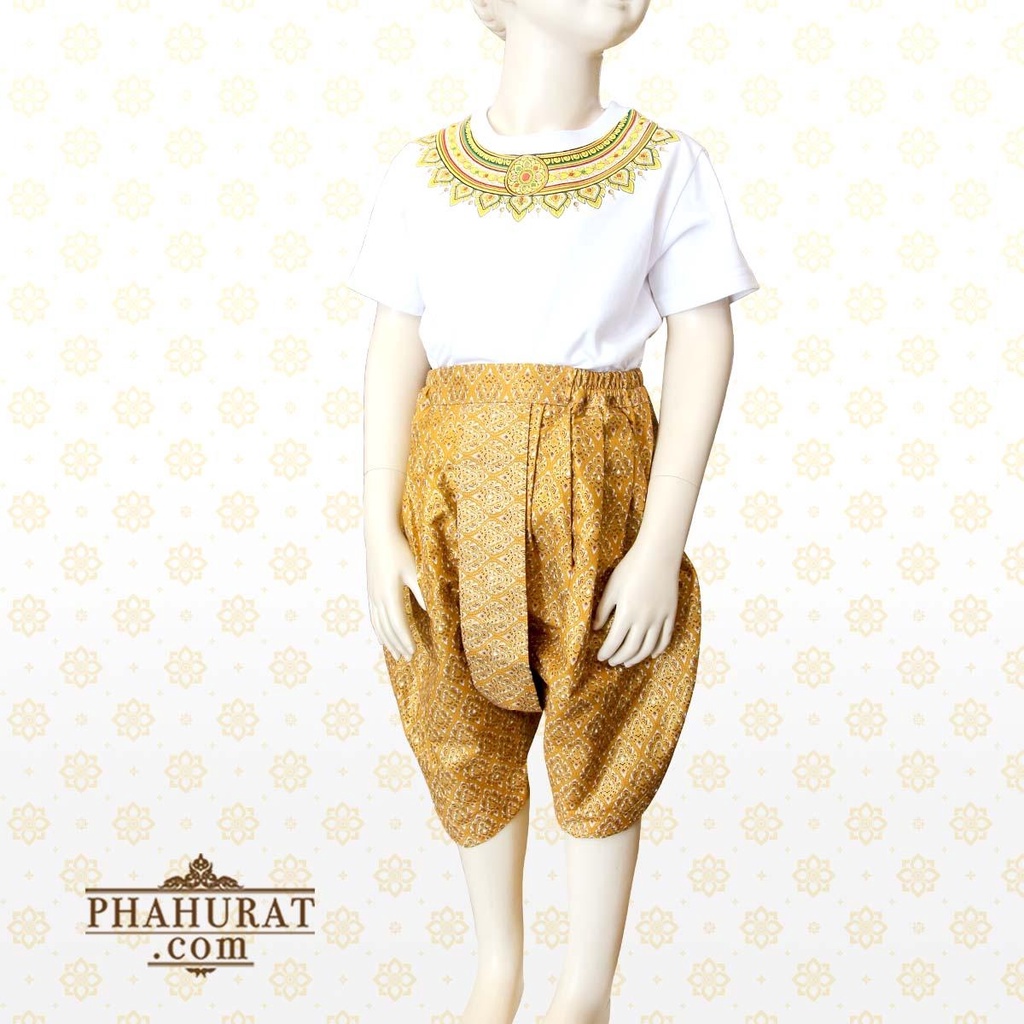 Phahuratdotcom_เสื้อยืดลายปีกไทย สีขาว เด็กหญิงเด็กชาย ลายปีกไทย เสื้อยืดลายไทย