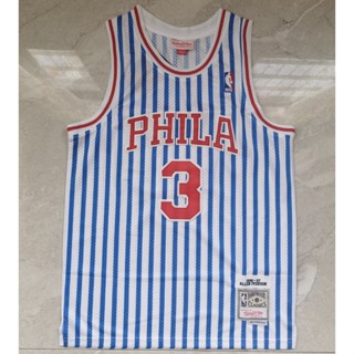 ขายดี 1996-97 NBA Philadelphia 76ers รองเท้า สําหรับผู้ชาย #3 เสื้อกีฬาบาสเก็ตบอล ปักลายทาง สีขาว สีฟ้า สไตล์วินเทจ BJiehn73GOokid94