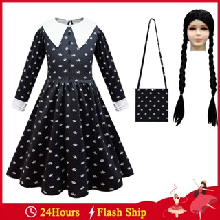 【พร้อมส่ง】Wednesday Addams ชุดเดรสคอสเพลย์ สําหรับเด็กผู้หญิง อายุ