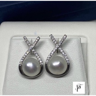 8 mm semi round Freshwater pearl stud earring🤍 designเก๋ สวยน่ารักค่ะ🥰