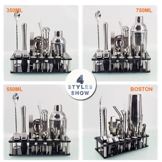 ☕☕【23 ชิ้น】 ค็อกเทล Shaker ชุดขาตั้งสแตนเลส Bartender ชุด Corkscrew Ice Tong Jigger Muddler Pourer บาร์เครื่องมือ