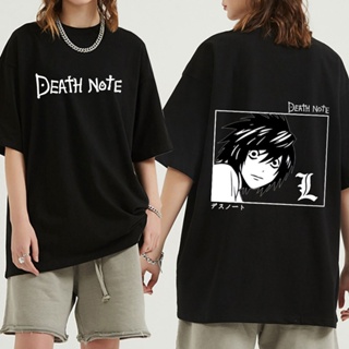 เสื้อคู่ อะนิเมะญี่ปุ่นคลาสสิก Yagami Misa และเสื้อยืด Lawliet ผู้ชายแขนสั้นมังงะเด ธ โน้ตเสื้อยืดผ้าฝ้าย 100% ปกติพอดี