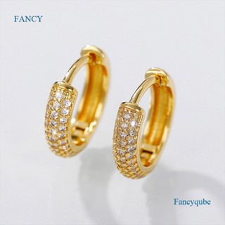 Fancyqube ต่างหูห่วง ประดับเพทาย ทรงกลม ขนาดเล็ก สีทอง หรูหรา เครื่องประดับแฟชั่น สําหรับผู้หญิง