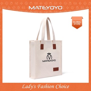 Mateyoyo กระเป๋าผ้าแคนวาส สะพายไหล่ ทรงโท้ท ผ้าแคนวาส แบบหนา ขนาดพกพา สีพื้น สําหรับช้อปปิ้ง