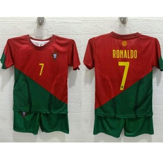 เสื้อกีฬาแขนสั้น ลายทีมชาติฟุตบอล Portugal Qatar World Cup คุณภาพสูง สําหรับเด็กผู้ชาย 2022