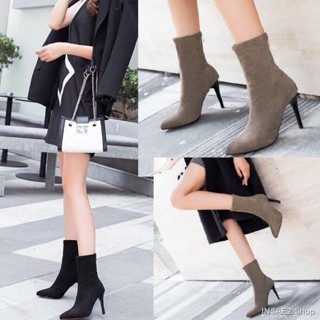 รองเท้าบูทส้นสูง สูง 9 cm (Chelsea Boots)รองเท้าบูทเกาหลี รองเท้าทรงมาร์ติน รองเท้าบูทหนังส้นสูง ขาเรียวยาว(518)