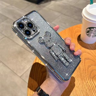 เคสโทรศัพท์มือถือแบบนิ่ม ใส กันกระแทก ลายหมี Violent ประดับเพชร หรูหรา สําหรับ iphone 14 13 12 11 Pro Max 14 plus 11 promax 11 12 13 14 Pro Max 14 plus