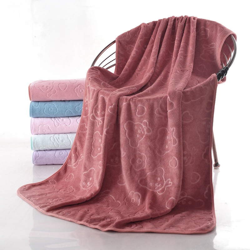 รุ่นจัมโบ้ ขนาด100x180 ซม. ผ้าเช็ดตัวนาโน อัดลายรูปหมี Jumbo Size towel
