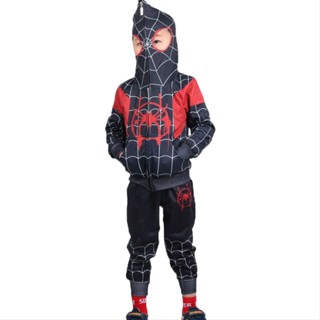 เสื้อฮู้ดดี้คอสเพลย์ Spiderman Miles Morales Spandex Lycra Zentai Spiderman สําหรับเด็ก