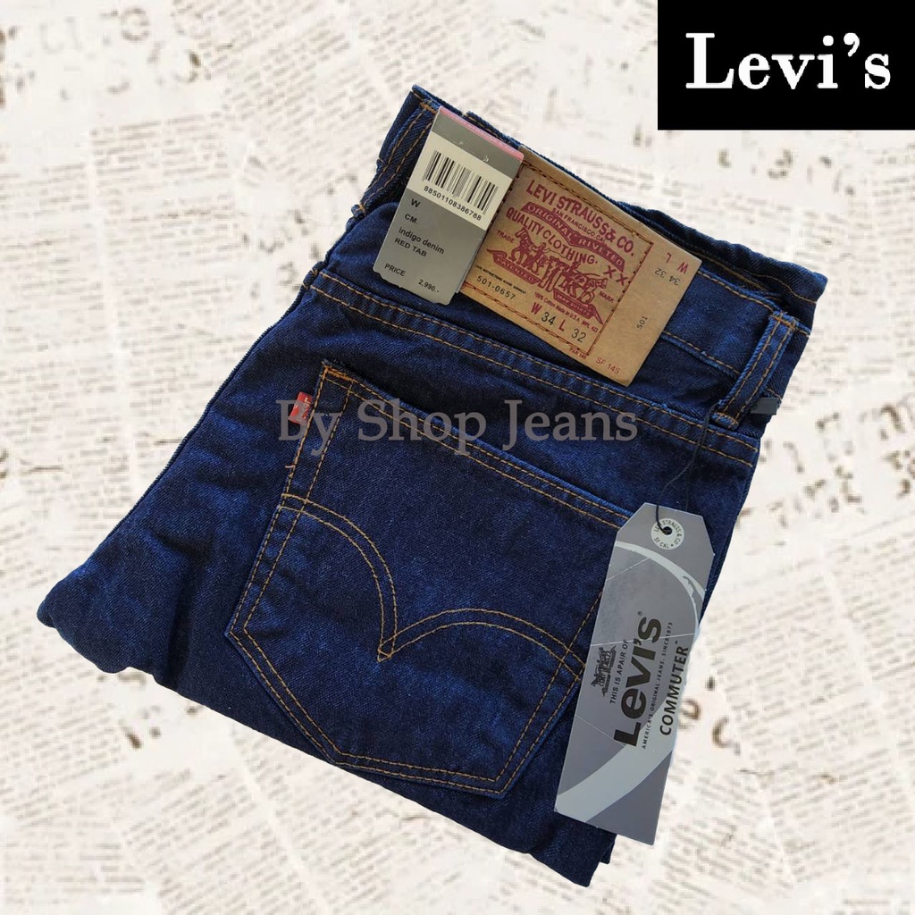 Levi's® รุ่น 501 ทรงยีนส์ขากระบอกใหญ่ผ้าด้านมีริมแดง สี Jeans สินค้าใหม่ (กระดุม)
