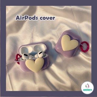 เคสหูฟังบลูทูธไร้สาย แบบนิ่ม ลายหัวใจ 3D สีม่วง แวววาว สไตล์เกาหลี สําหรับ Airpods 1 2 3 pro pro2