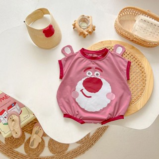 Babyzone ชุดจั๊มสูทรอมเปอร์ แขนสั้น ผ้าฝ้าย ลายการ์ตูนหมี สตรอเบอร์รี่ ทรงสามเหลี่ยม สําหรับเด็กทารกแรกเกิดผู้ชาย และเด็กผู้หญิง อายุ 0-30 เดือน