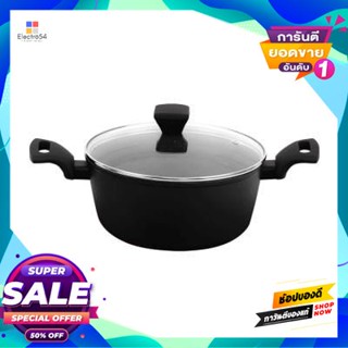 Pot หม้อด้ามนอนสติ๊ก พร้อมฝาแก้ว Kassa Home รุ่น Me-0017 ขนาด 22 ซม. สีดำnonstick Pot With Glass Lid  Home Me-0017 Size