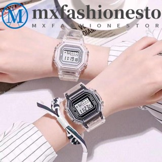 Mxfashione นาฬิกาข้อมือสปอร์ตลําลอง ทรงสี่เหลี่ยมผืนผ้า สีโปร่งใส เหมาะกับของขวัญ สําหรับผู้ชาย และผู้หญิง