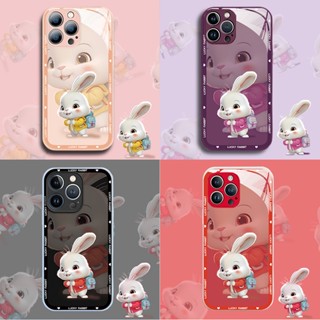 เคสโทรศัพท์มือถือกระจกนิรภัย ลายกระต่าย สําหรับ Apple iPhone 11 12 13 14 Pro Max