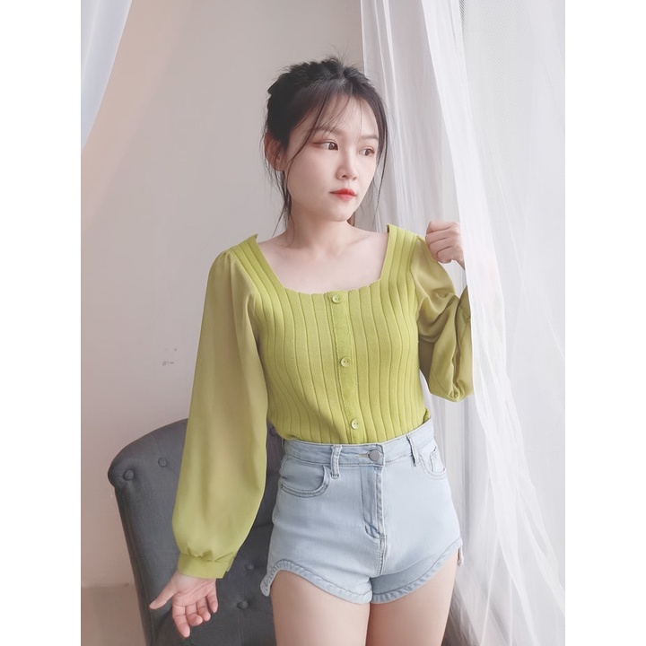 (SF) Tp4844 เสื้อแขนยาว ผ้าชีฟองถัก สไตล์เกาหลี