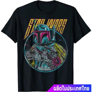 ผ้าฝ้าย 100%สตาร์วอร์ส ผู้ชาย Star Wars Boba Fett Neon Blaster Vintage Graphic T-Shirt T-Shirt discount เสื้อยืดคอก_04