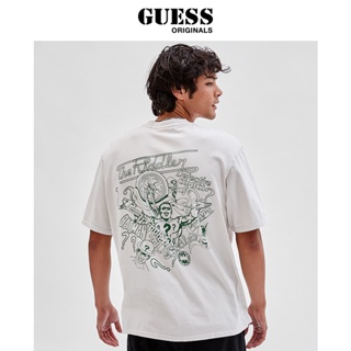 Guess เสื้อยืดแขนสั้น พิมพ์ลายพร็อพ สไตล์มินิมอล แฟชั่นสําหรับผู้ชาย