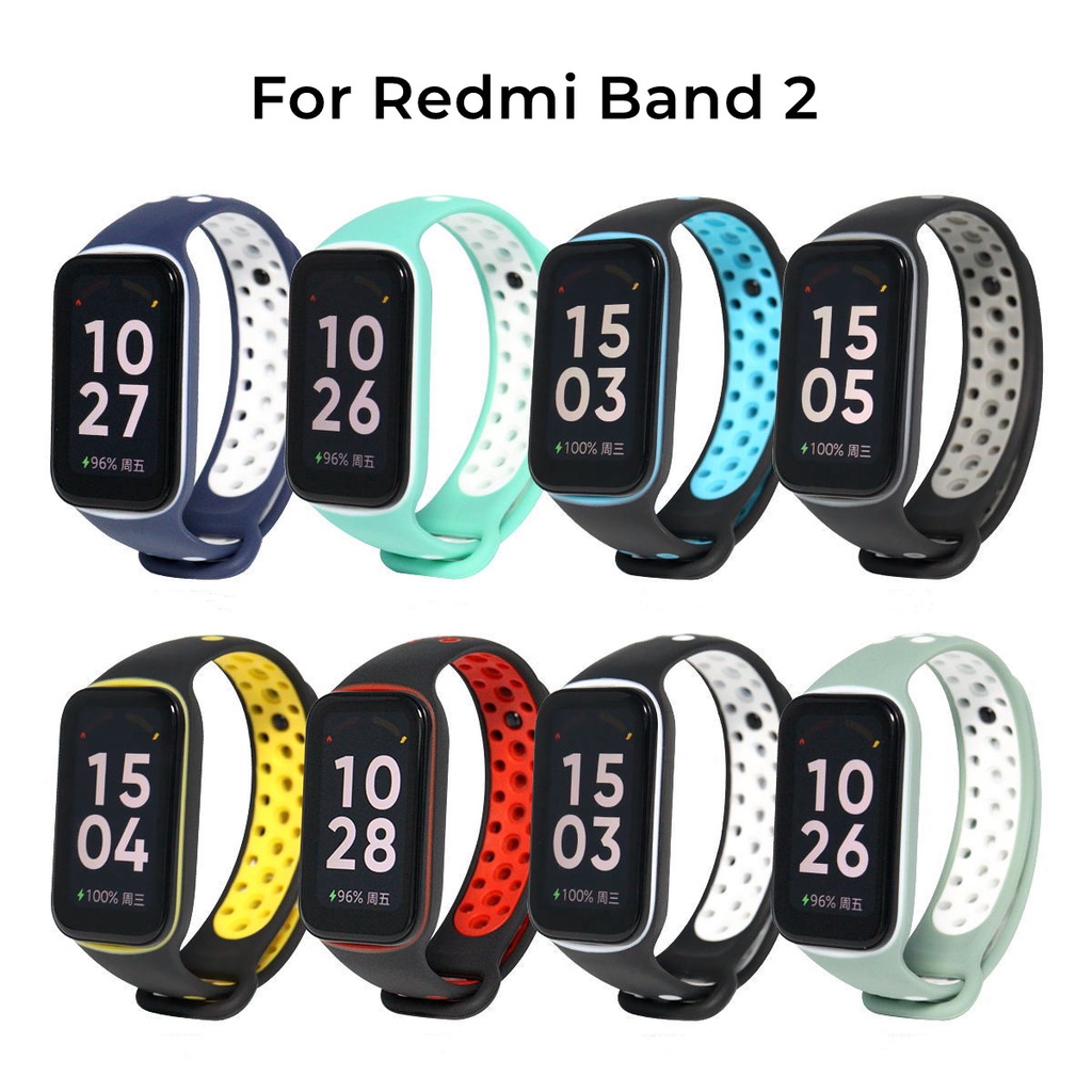 สายนาฬิกาข้อมือซิลิโคน ระบายอากาศ สองสี แบบเปลี่ยน สําหรับ Redmi Smart Band 2 Redmi Band 2