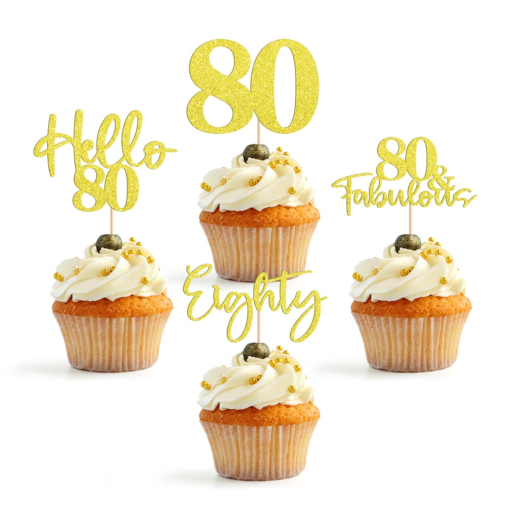 Party to Be 24 ชิ้น 80th Birthday Cupcake ตกแต่ง 80 และ Fabulous Cup เค้ก Topper