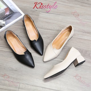 Kisstyle รองเท้าส้นสูง หนัง PU หัวแหลม หรูหรา เข้ากับทุกการแต่งกาย แฟชั่นสําหรับผู้หญิง